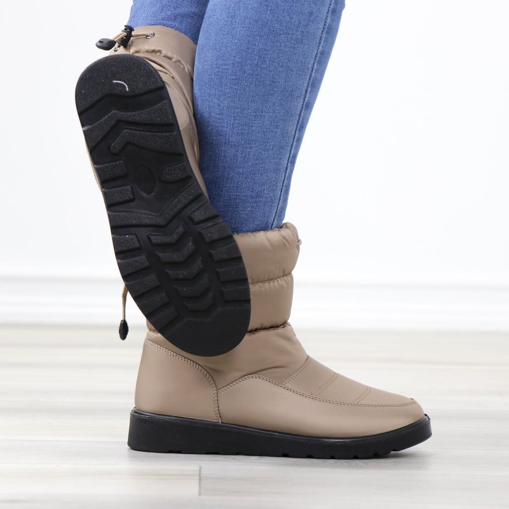 Weather Resistant Warm Synthetic Fur Inside Taupe Above Ankle Boots - Picture 5 of 13